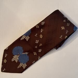Vintage Gentry Beau Brummell Men's Repp Necktie Brown & Blue Floral Polyester